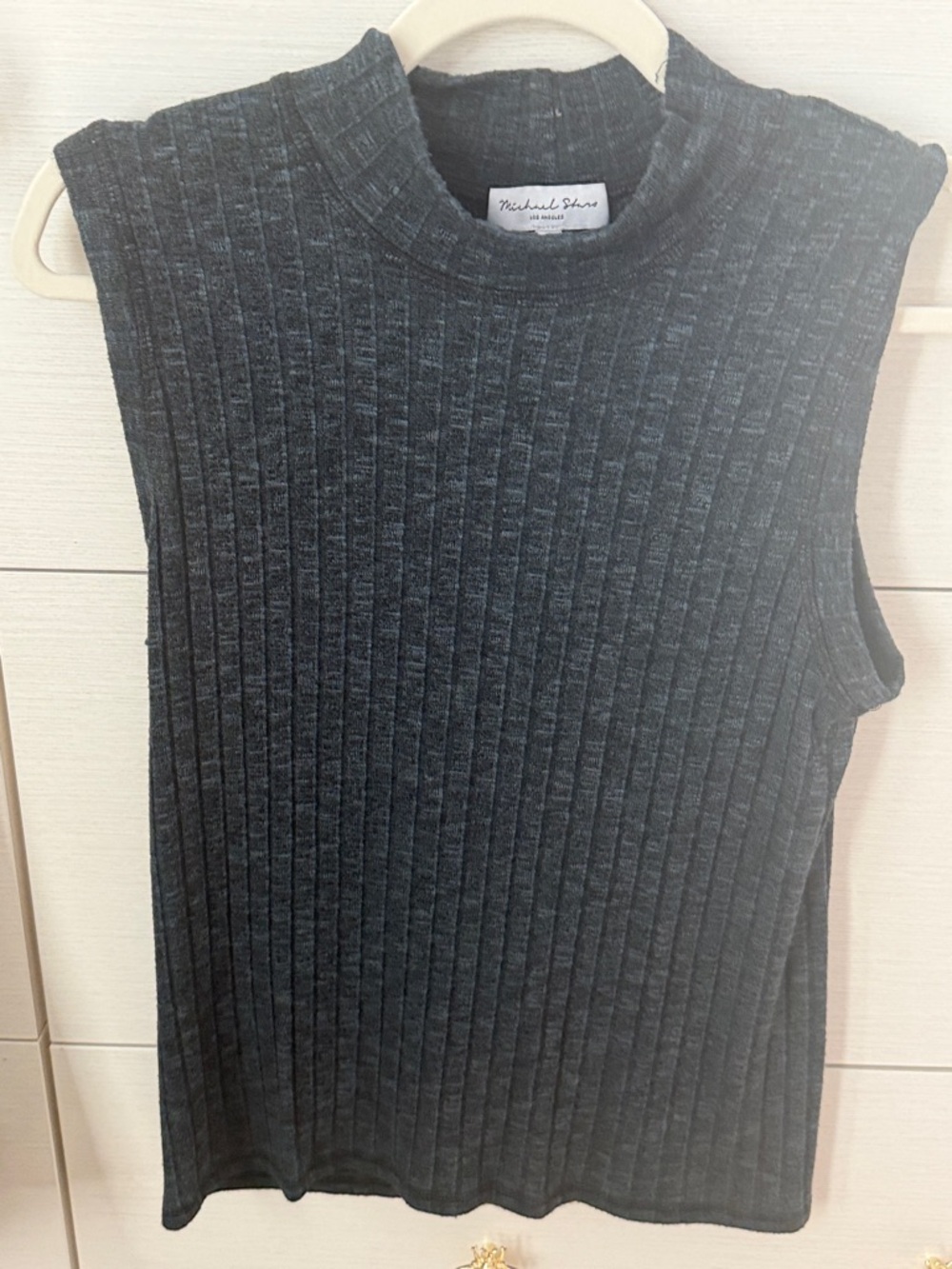Michael Stars Charcoal Green Ribbed Mock-Neck Tank Top